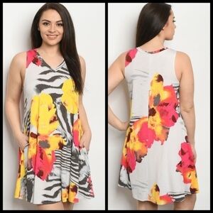 🆕Plus size Light grey floral dress